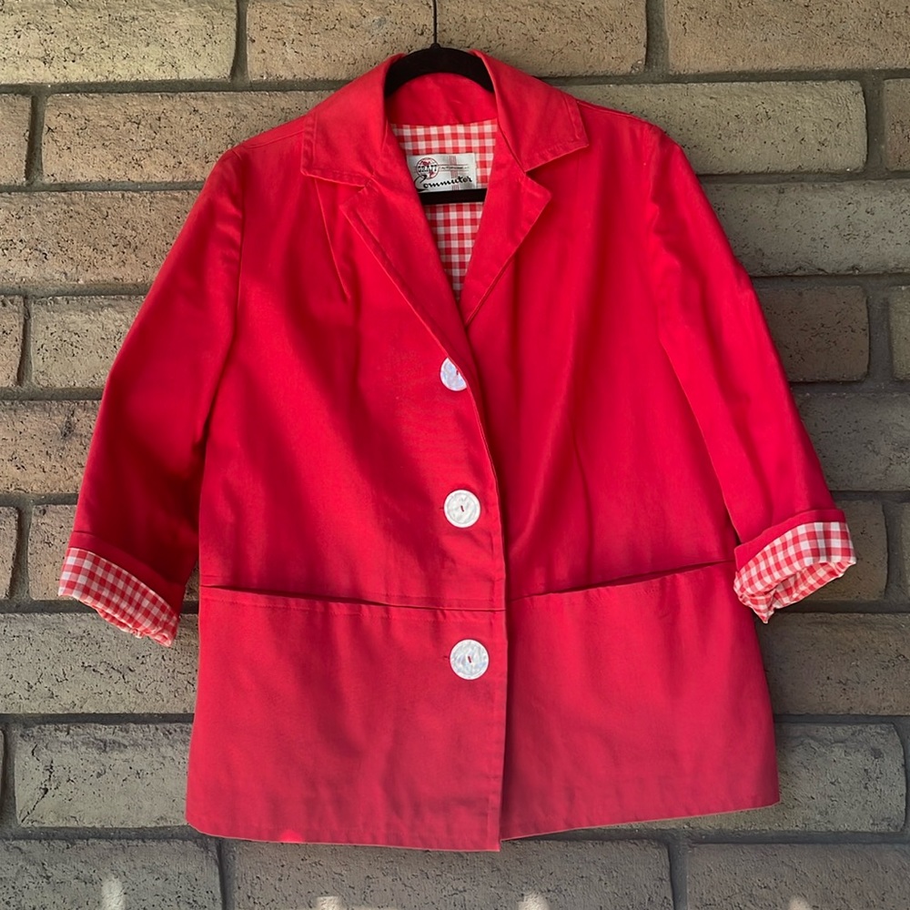 VINTAGE BARN YARD GARDENING RED GINGHAM SPORT JACKET
